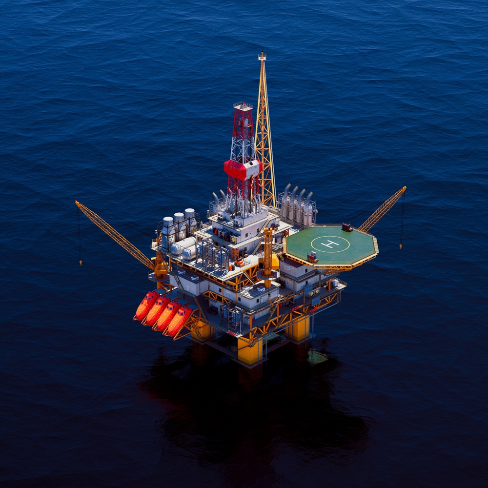 Offshore oil and gas platform on open water